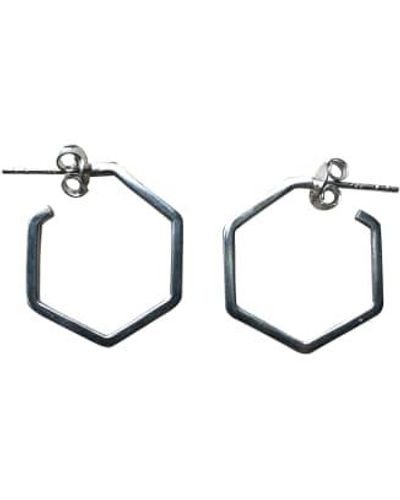 silver jewellery Small Hexagon Earrings One Size / Pair - Brown