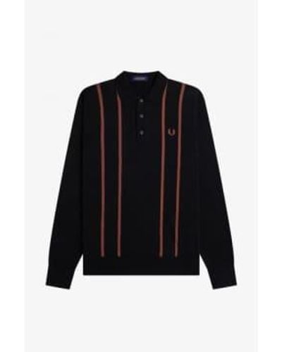 Fred Perry Vertical Stripe Knitted Shirt S - Black