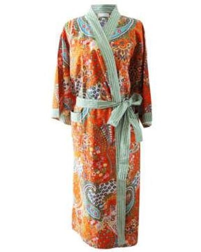 Powell Craft Robe chambre en coton imprimé cachemire femme - Orange