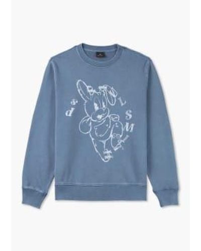 Paul Smith Mens Acid Wash Bunny Print Sweatshirt In - Blu