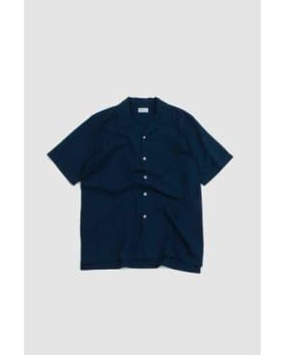 Universal Works Camp Ii Shirt Navy Onda Cotton S - Blue