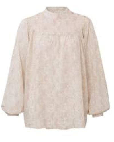 Yaya Birch Blouse With High Neck And Balloon Sleeves - Natural