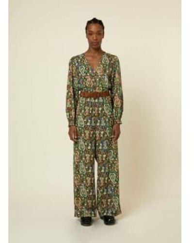 FRNCH Printed Long Sleeve Jumpsuit Xs - Green