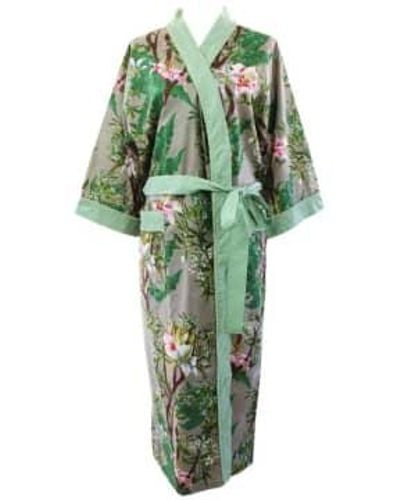Powell Craft Ladies Stargazer Lily Print Cotton Dressing Gown One Size - Green