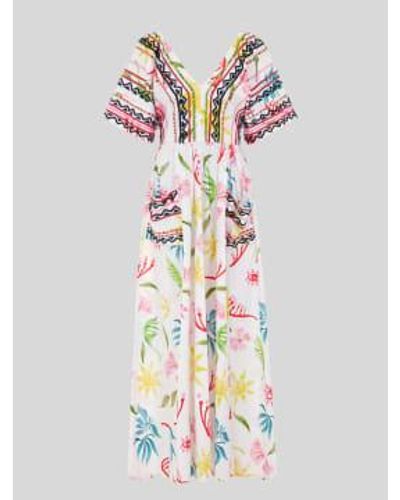 Hayley Menzies Zie Embellished Kimono Dress Sun Wink Flower L - White