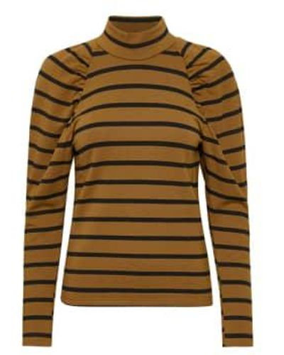 Gestuz 60% Off Rifella Stripe Long Sleeve Tee Xs / Blackbrownstripe - Green