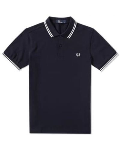Fred Perry Slim fit twin tipped polo snow white light oyster - Azul