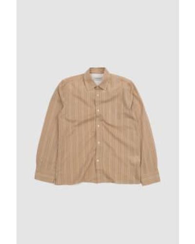 Officine Generale Emory Shirt Cotton Stripe British Khaki/ Ecru/ Gray S - Natural