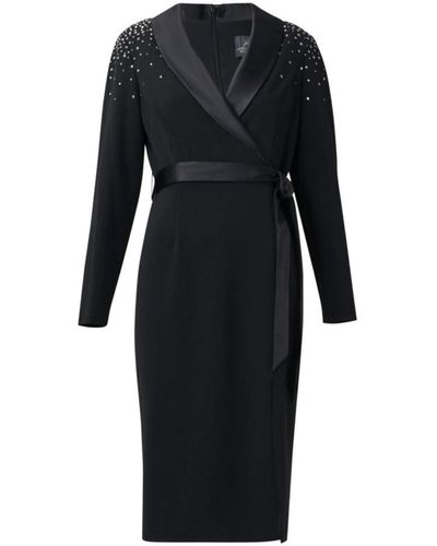 Adrianna Papell Black Embellished Tuxedo Midi Dress - Nero