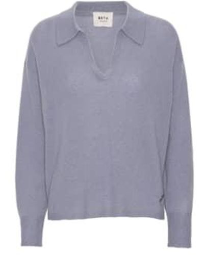 BETA STUDIOS Slate And Blue Greta Cashmere Polo Sweater