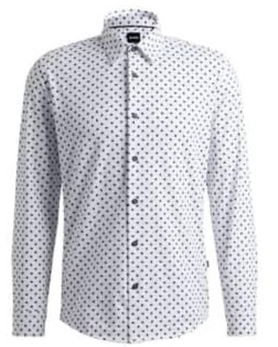 BOSS P-roan-kent Slim Fit Stretch Cotton Jersey Patterned Shirt 50521065 100 Xl - Blue