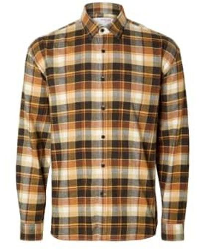 SELECTED Owen Reg Ls Flannel Shirt S - Brown