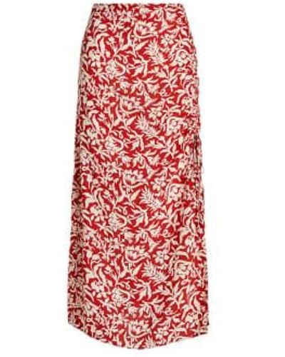 Ralph Lauren Spring Lily Floral Rushed Crepe Skirt - Red