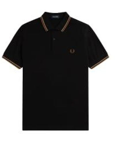 Fred Perry Slim Fit Twin Tipped Polo / Warm Stone / Shaded Stone - Black