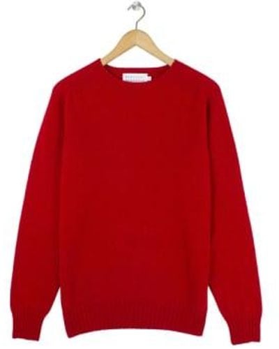 Merchant Menswear Lambswool Crew Knit Ruby / L - Red