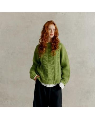 Harley Of Scotland Chunky Fisherman Sweater Eriskay S - Green