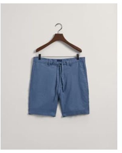 GANT Relaxed Fit Linen Drawstring Shorts In Salty Sea - Blu