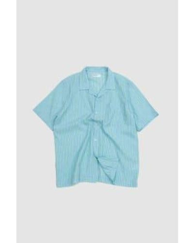 Universal Works Road Shirt Sky/ Fluro Cotton S - Blue