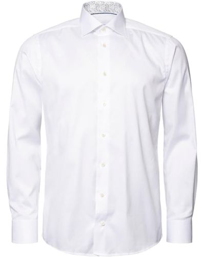 Eton Weiße zeitgenössische Passform Signature Twill -Shirt mit floralen Kontrastdetails