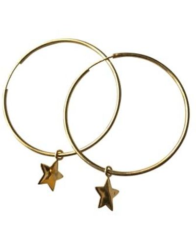 silver jewellery Gold Star Hoop Earrings 4 Cm - Metallic