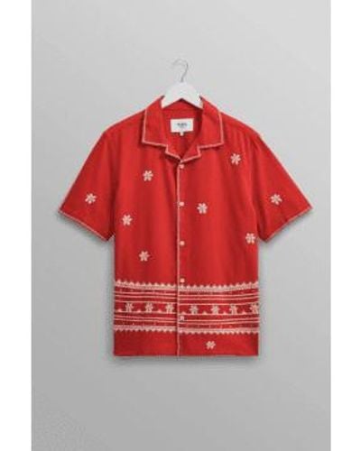 Wax London Didcot Shirt And Ecru Daisy Embroidery - Rosso
