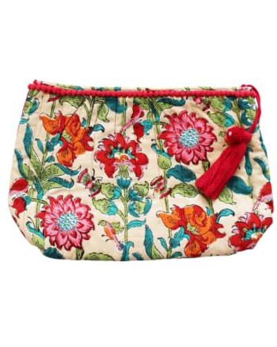 Powell Craft Floral Garden Print Wash Bag Cotton - Red