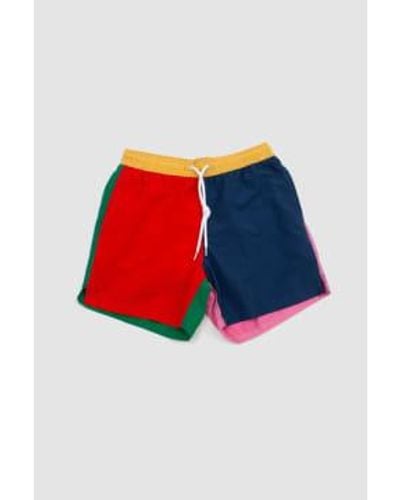 Drake's Color Block Nylon Drawstring Swim Shorts - Red