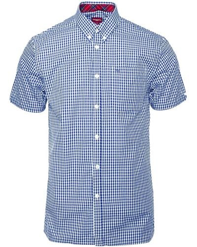 Merc London Terry Royal Blue & White Gingham Short-sleeved Shirt