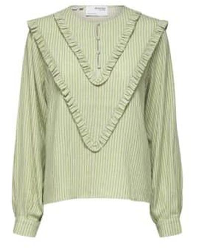 SELECTED Geillis Stripe Ruffle Top - Verde