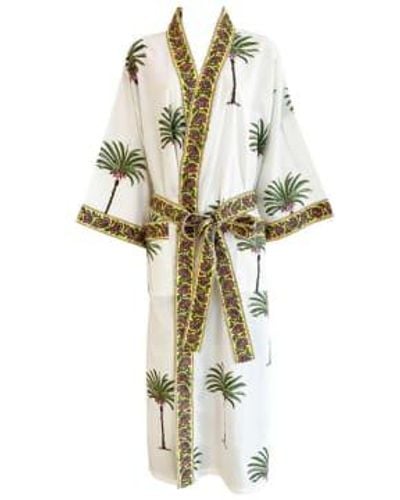 Powell Craft Ladies Palm Tree Print Cotton Dressing Gown One Size - Metallic