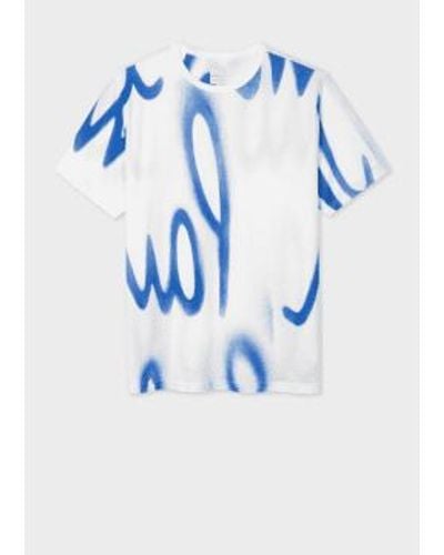 Paul Smith Camiseta blanca algodón con estampado 'spray' - Azul