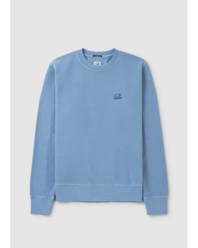 C.P. Company Cp Company Cp Company Mens Brushed And Emerized Diagonal Fleece Logo Sweatshirt In Riviera - Blu