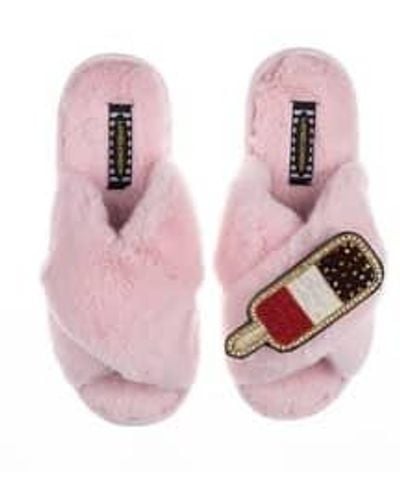 Laines London Slipper With Ice Lolly Brooch In Large: 7-8 - Pink