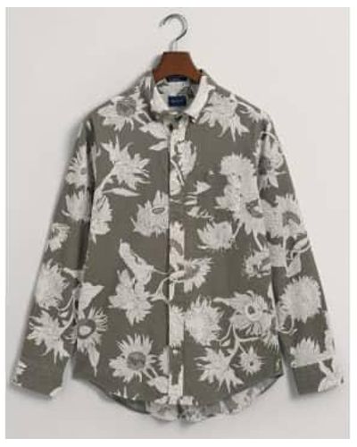 GANT Regular Fit Sunflower Print Cotton Linen Shirt - Gray
