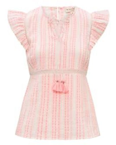 Nookie Anya Frilly Pink And White Cotton Blouse - Rosa