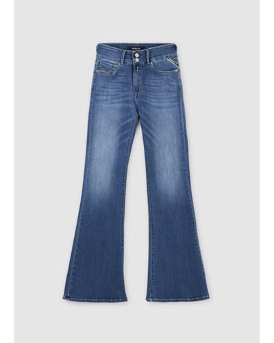 Replay Womens New Luz Flare Jeans In Medium Blue