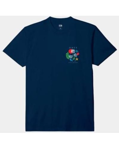 Obey Flowers Paper Scissors T-shirt Navy M - Blue
