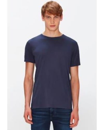 7 For All Mankind Marineblaues Federgewicht Baumwoll -T -Shirt