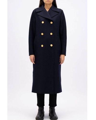 Harris Wharf London Military Coat Gold Buttons In Navy Blue