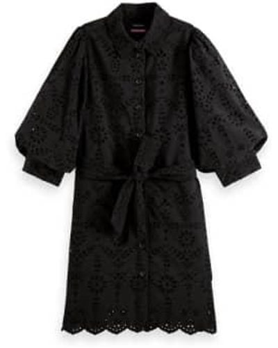 Scotch & Soda Puff Sleeve Embroidered Dress 40 - Black