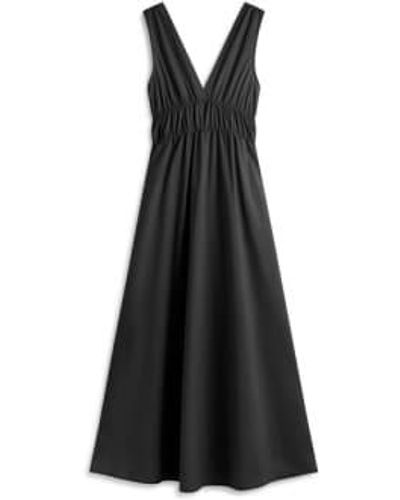 Ecoalf Bornite V Neck Cotton Poplin Dress Xs - Black