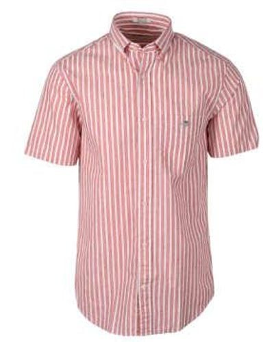 GANT Regular Fit Striped Cotton Linen Short Sleeve Shirt L - Pink
