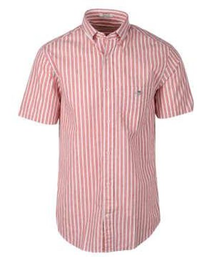 GANT Regular Fit Striped Cotton Linen Short Sleeve Shirt 1 - Rosa