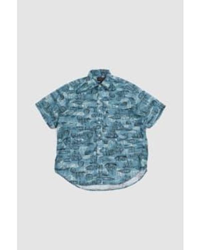 Beams Plus Ii Polyester Print Adventure Shirt Sax S - Blue