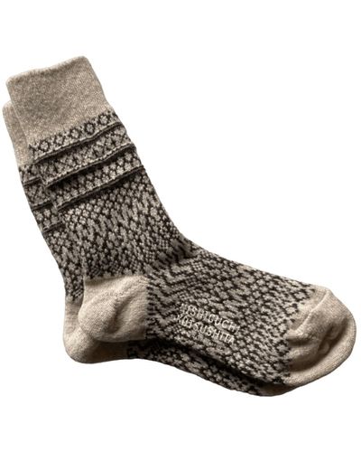 Nishiguchi Kutsushita Wool Jacquard Oslo Socks In Oatmeal - Grey