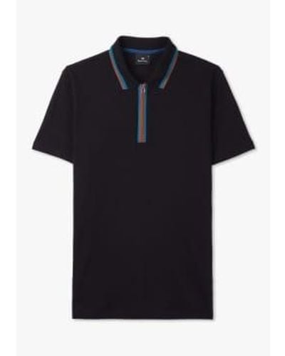 Paul Smith Mens Regular Short Sleeve Zip Polo Shirt In - Nero