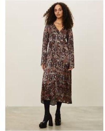 Odd Molly Deep Asphalt Susanna Long Dress Uk 10 - Brown