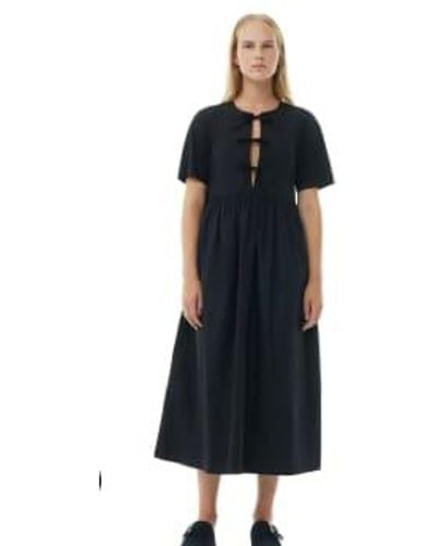 Ganni Poplin Long Tie String Dress 32 / Female - Black