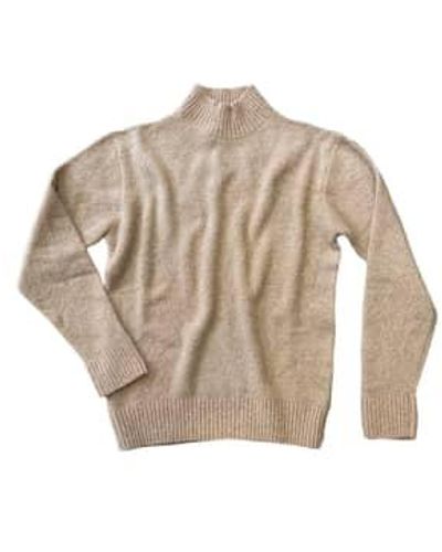 Circolo 1901 Dark Beige Boucle Fabric Wool Blend Turtle Neck Jumper Xxl - Natural