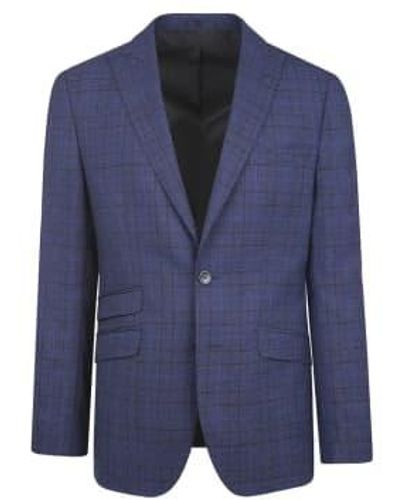 Torre Prince Of Wales Check Suit Jacket Navy / Purple 38" - Blue